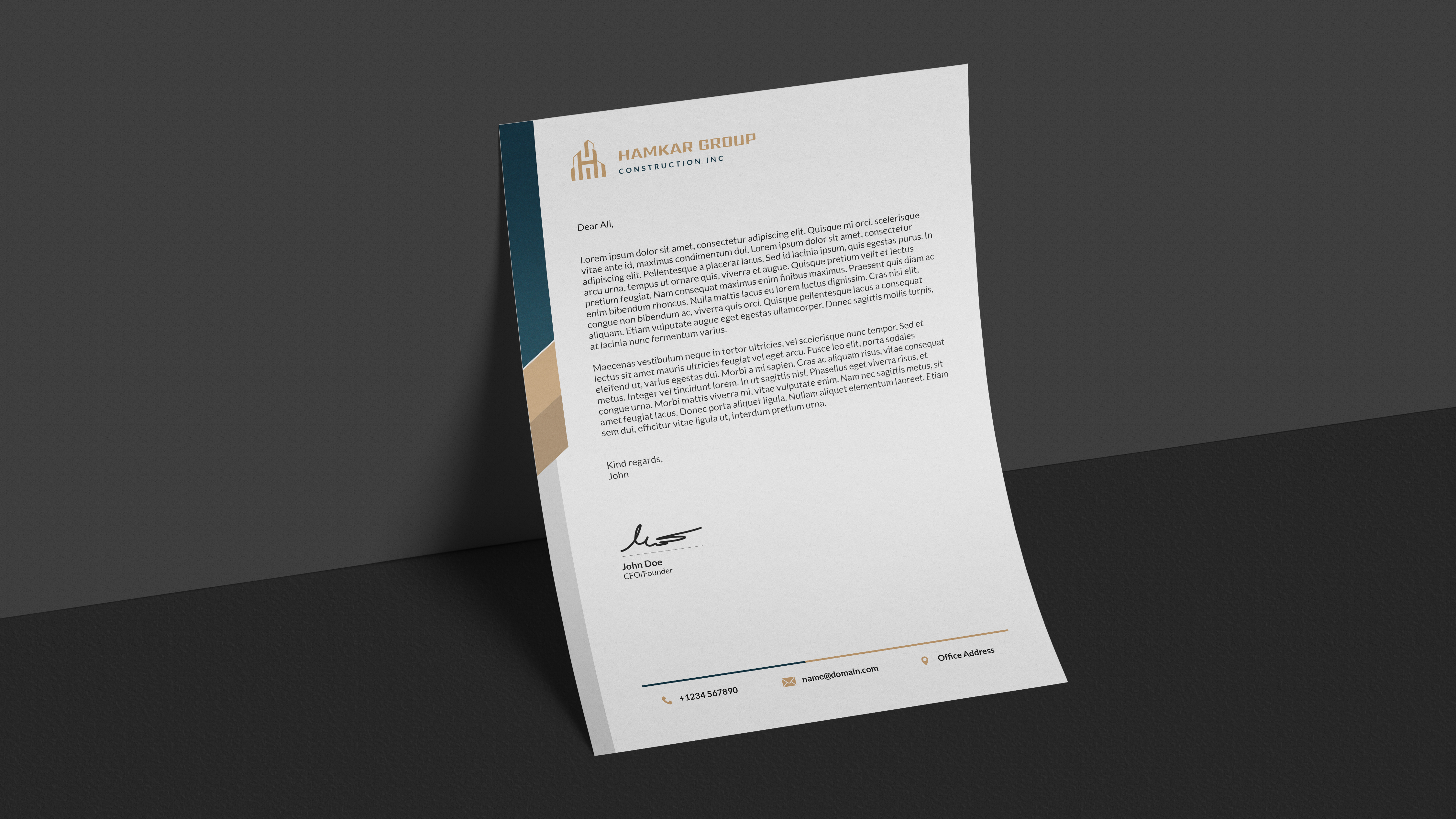 Hamkar Group Construction Inc - Letterhead Design Mockup